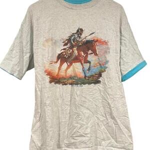 Vintage 90s Double Sleeve/Collar Plains Native on Horse Shirt Adult XL